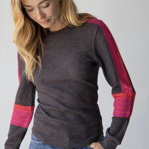 Natural Life London Trim Top Shirt Longsleeve Thermal Knit Gray Pink Women’s XL